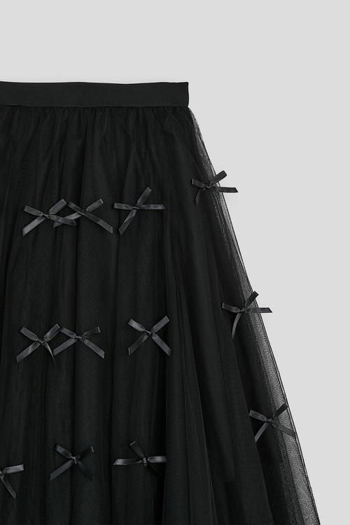 Bow covered tulle skirt - black