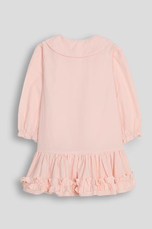 Peter pan collar shirt dress with frilled hem - pink fraud
