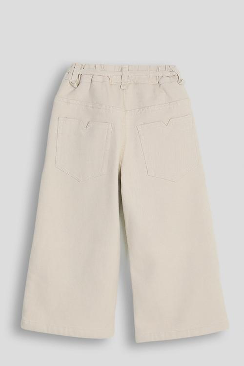 Wide leg denim jeans with tie - oatmeal