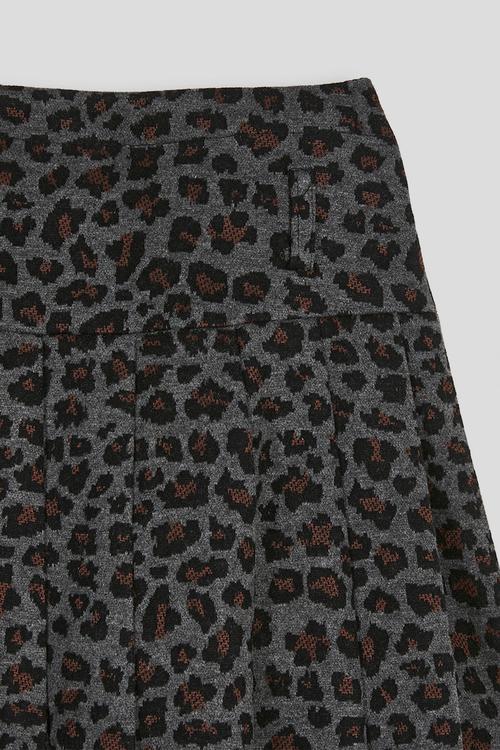 Fork pleated basque mini skirt - grey/leopard print