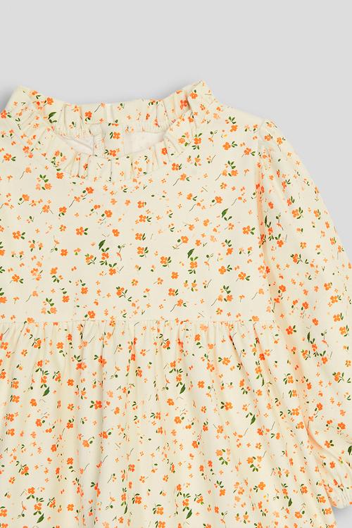 Pleated collar dress - milk punch/floral aop