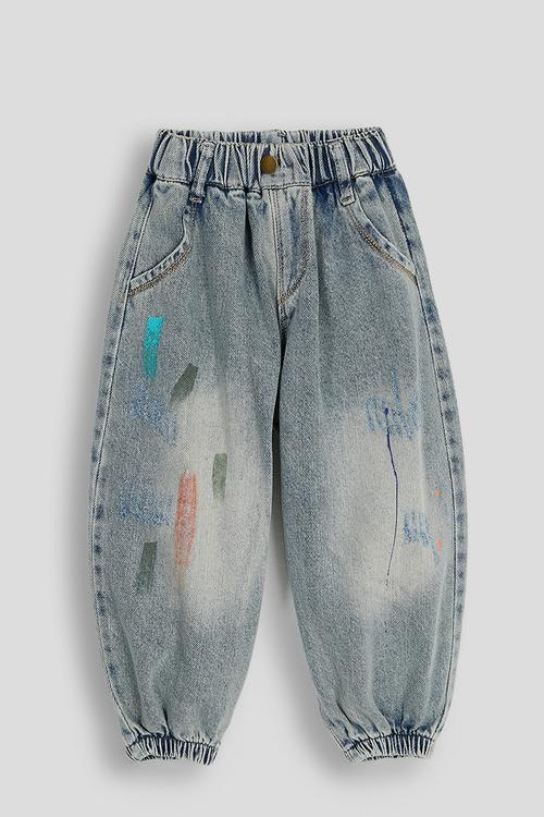 Sand blasted denim jeans - light blue/multi