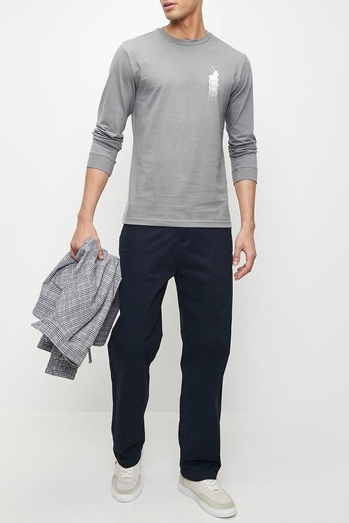 Men Sport Long Sleeve Logo Tee - Charcoal