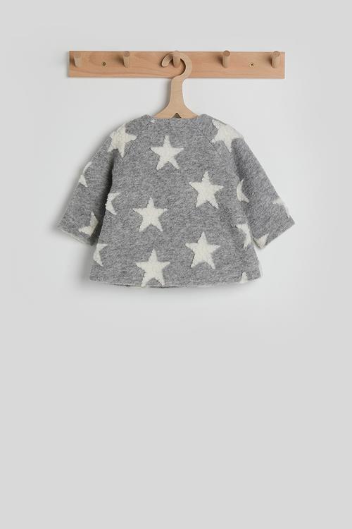 Melton collarless jacket - cloud grey/star aop