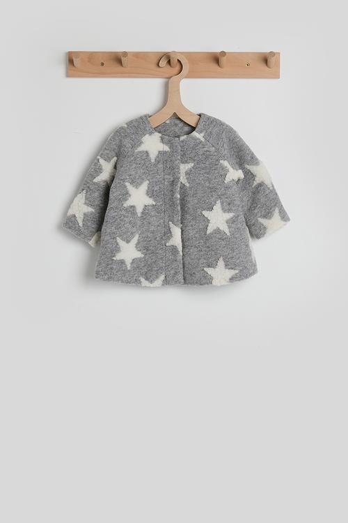 Melton collarless jacket - cloud grey/star aop