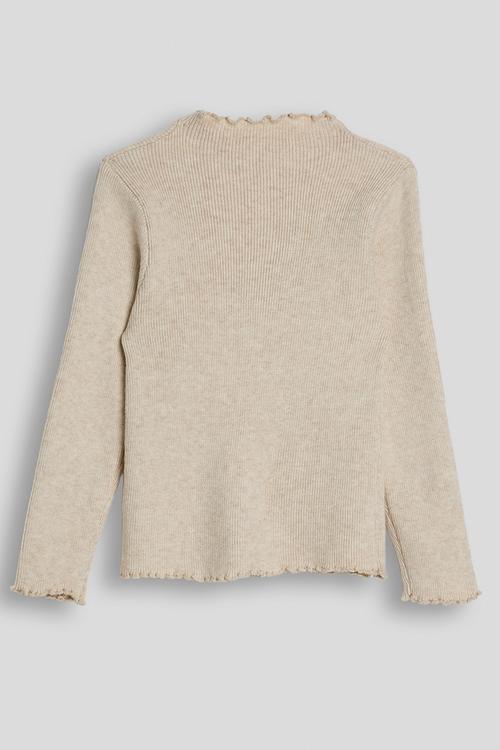 Ribbed high neck tee - beige
