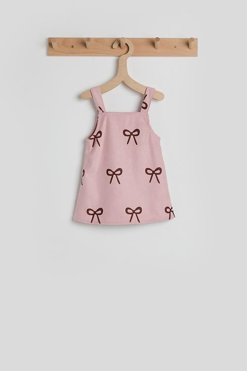 Dungaree dress with headband - pink/bow aop