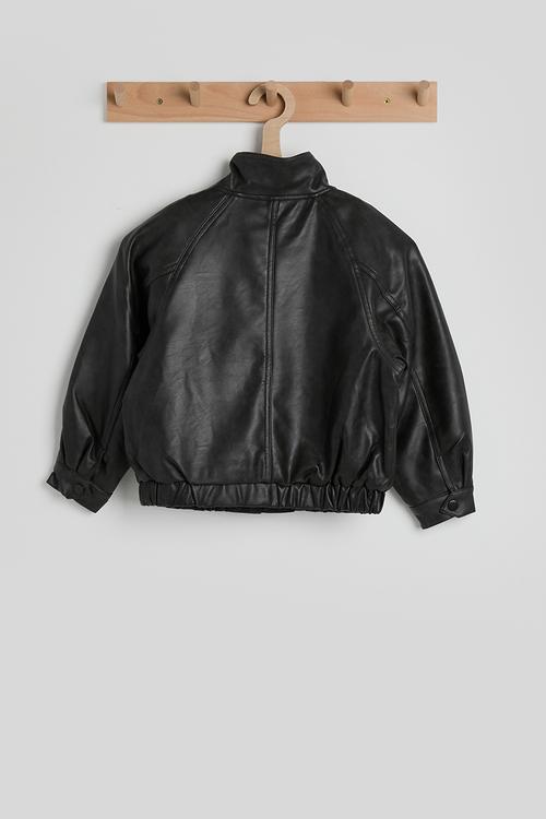 PU funnel neck jacket - black