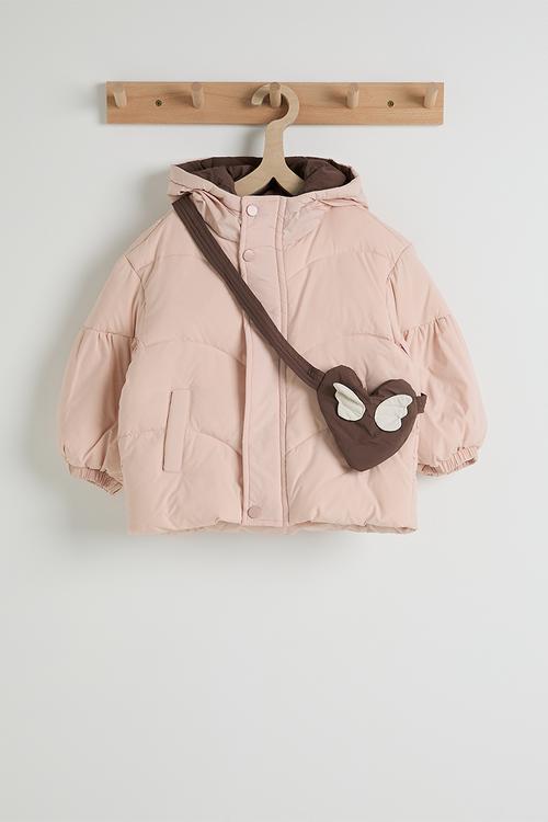 Puffer jacket with sling bag - light pink