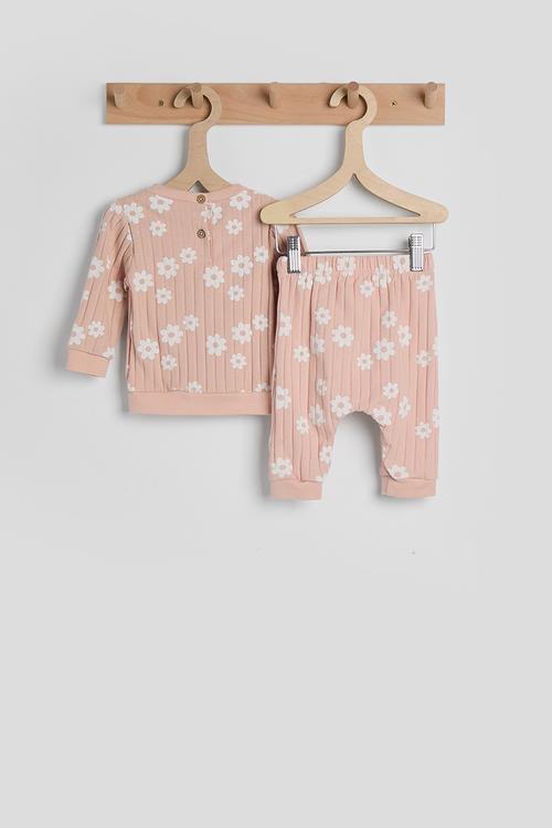Wide rib pj set with slippers - pink/floral aop