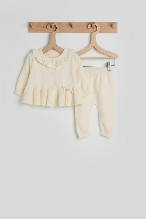 Knit peplum cardigan & joggers - cream