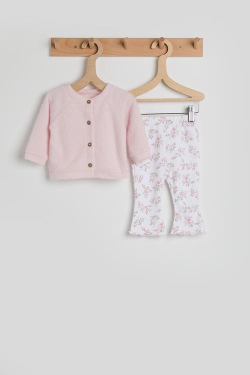 Soft knit cardigan with flared leggings - pink/floral aop