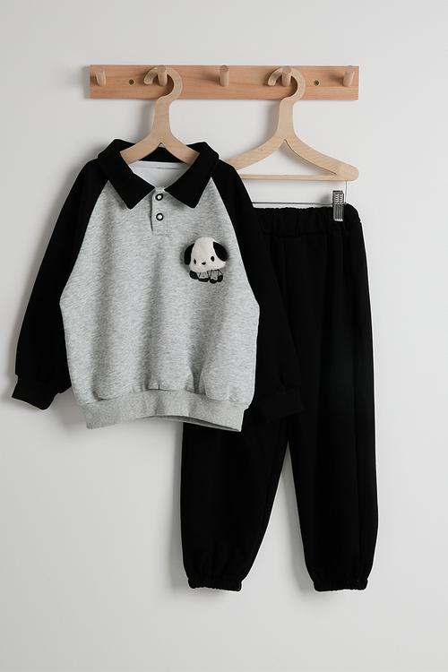 Puppy power collared sweatshirt with joggers - black/grey