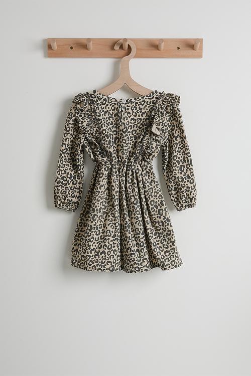 Dress with beret & long socks - leopard print/white