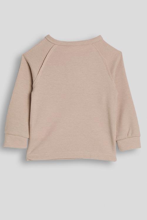 Henley-style waffle knit top - pancho brown