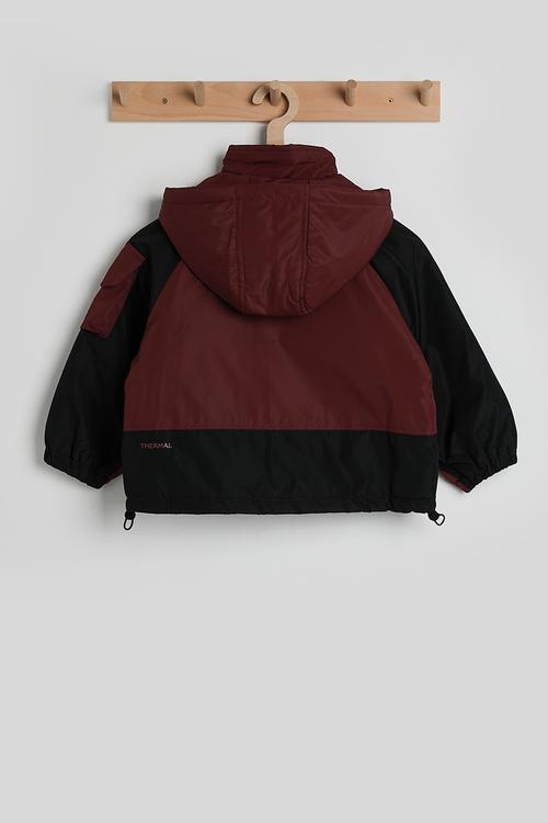 Colour block puffer jacket - dark red/black