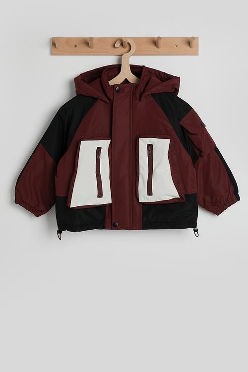 Colour block puffer jacket - dark red/black