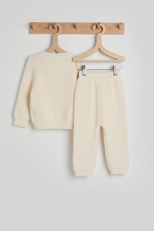 Ribbed knit cardigan & joggers - cream