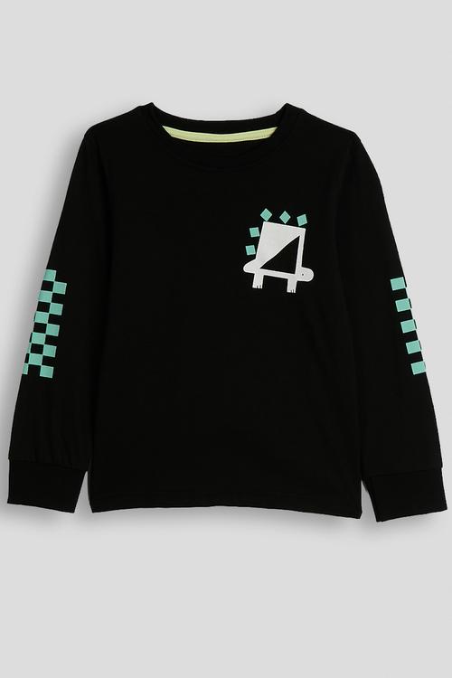 Long sleeved slogan tee - black