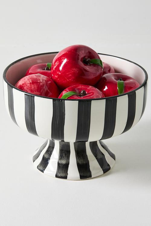 Apple Serving Bowl Tall - Red apples & black stripes