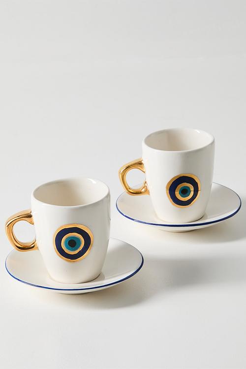 Diana Espresso Mug and Saucer Set of 2 eye - white