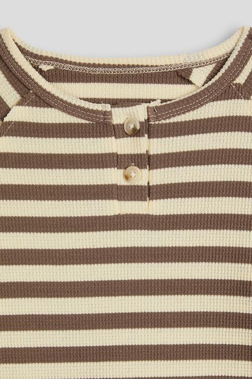 Henley-style knit top - brown stripe