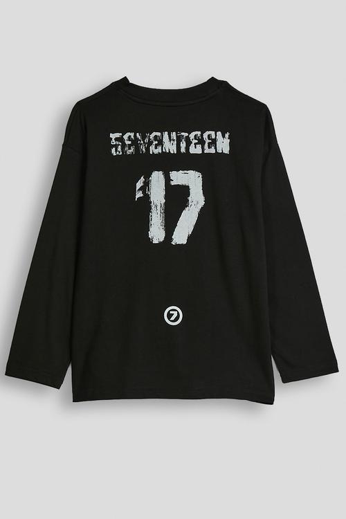 Long sleeved slogan tee - black