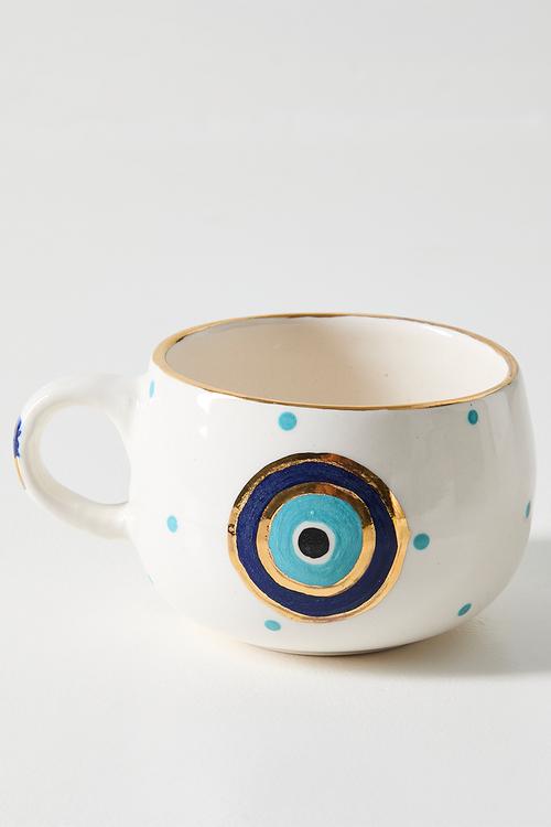 Cup and Saucer Snack Evil Eye Set of 2 - white