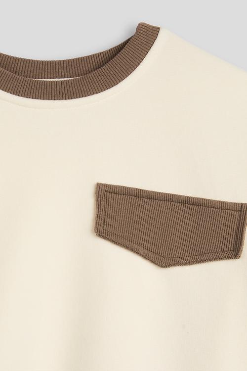 Ribbed pocket sweatshirt - cream/coffee
