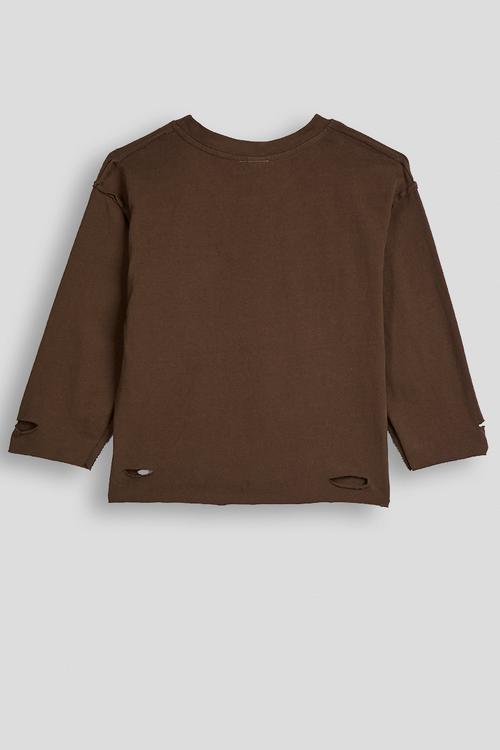 Distressed detail tee with contrast pocket - coffee/cream