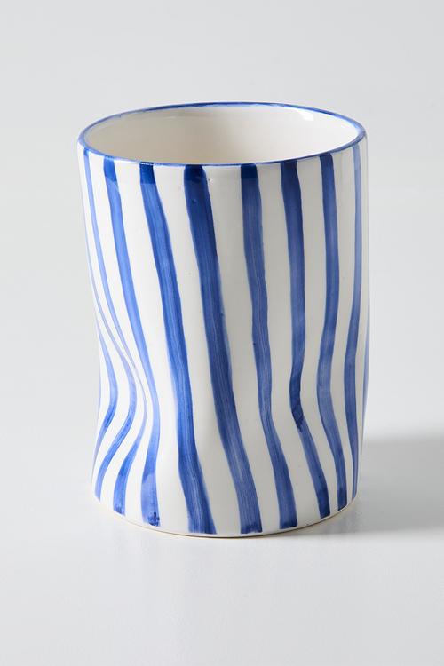 Cylinder Squashed Vase Evil Eye - Blue Stripes