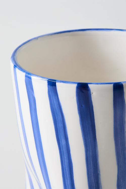 Cylinder Squashed Vase Evil Eye - Blue Stripes