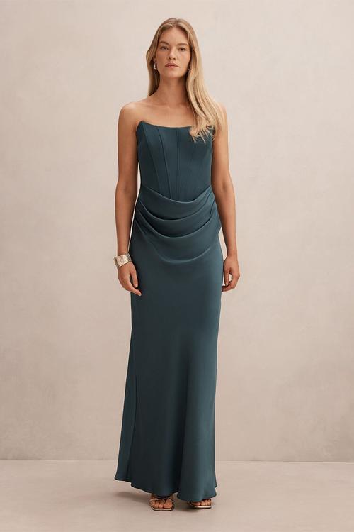 Isra Drape Strapless Maxi Dress - Crystal Teal