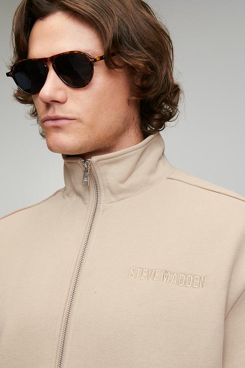 Mens Dash Embossed Track Top - Neutral/ Stone