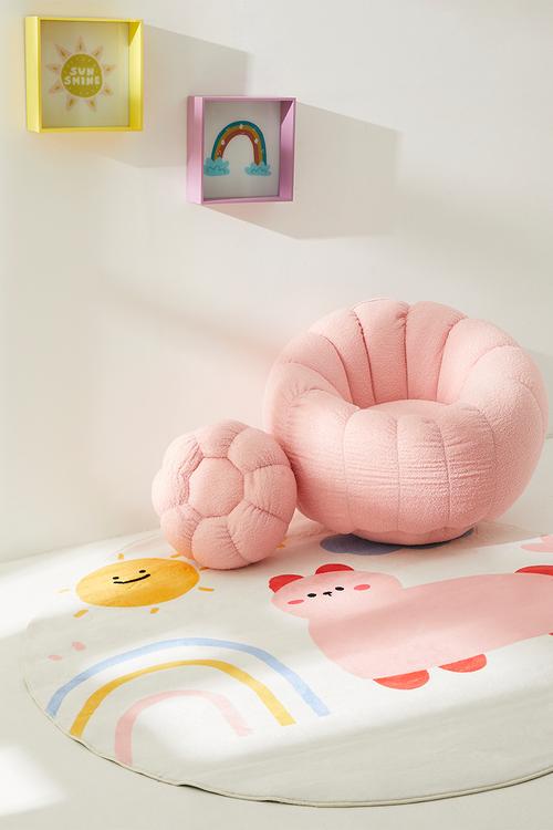 Printed circular plush rug - off white/multi