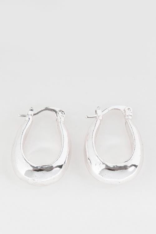 Mid hoop earring- silver plated molten hoop