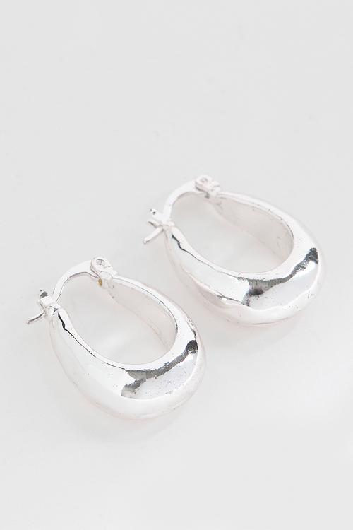 Mid hoop earring- silver plated molten hoop