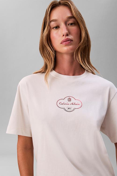 Ss boxy coctail logo tee - white greige