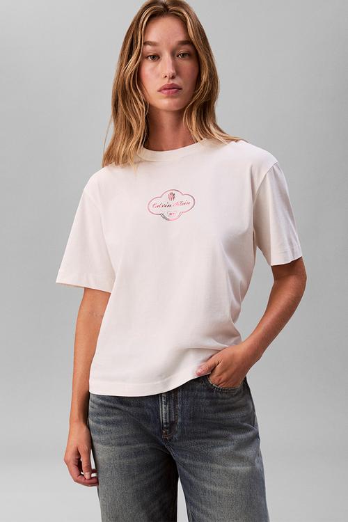 Ss boxy coctail logo tee - white greige