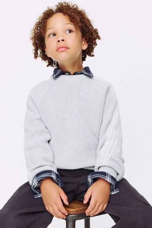 Blake Knit Crew - Grey Marle/Vanilla Stripe