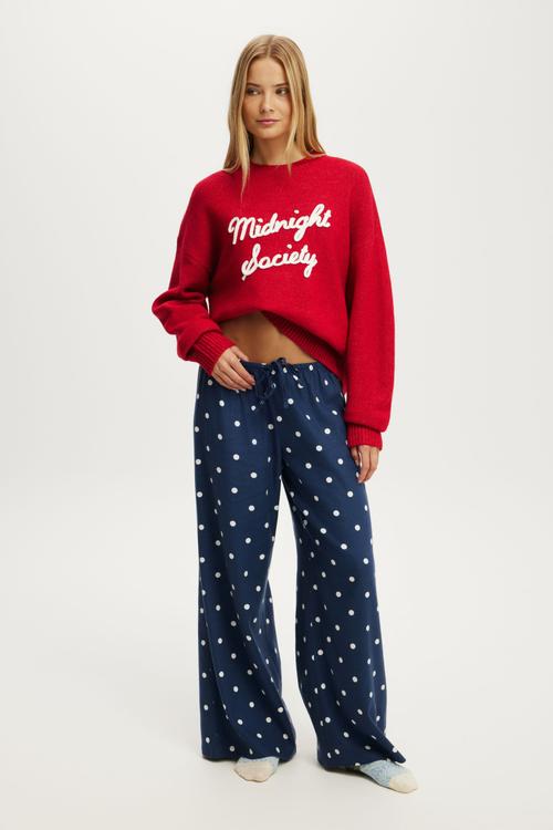 Cloud soft flannel wide leg pant - lisa spot steely blue/white