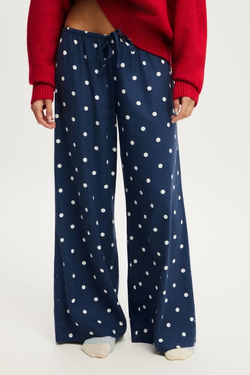 Cloud soft flannel wide leg pant - lisa spot steely blue/white