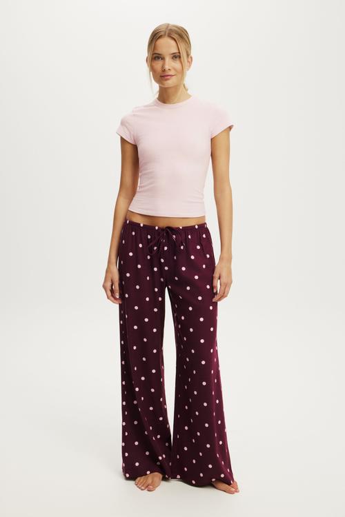 Cloud soft flannel wide leg pant - lisa spot blackcurrant/pink kiss
