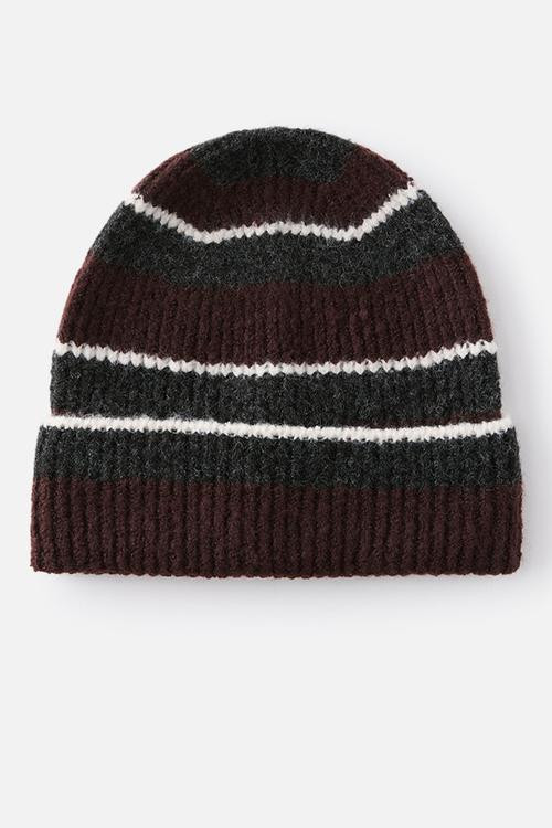 Ribbed beanie - plum  lse stripe