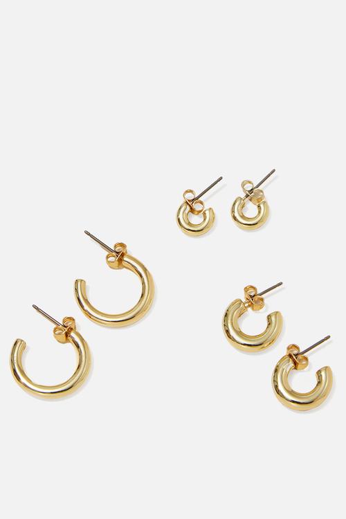 3 Pack mid earring - gold plated classic