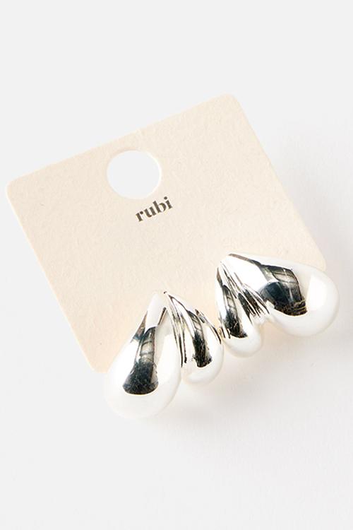 Mid charm earring - up silver double droplet