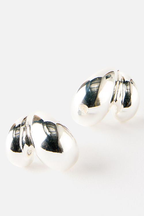 Mid charm earring - up silver double droplet