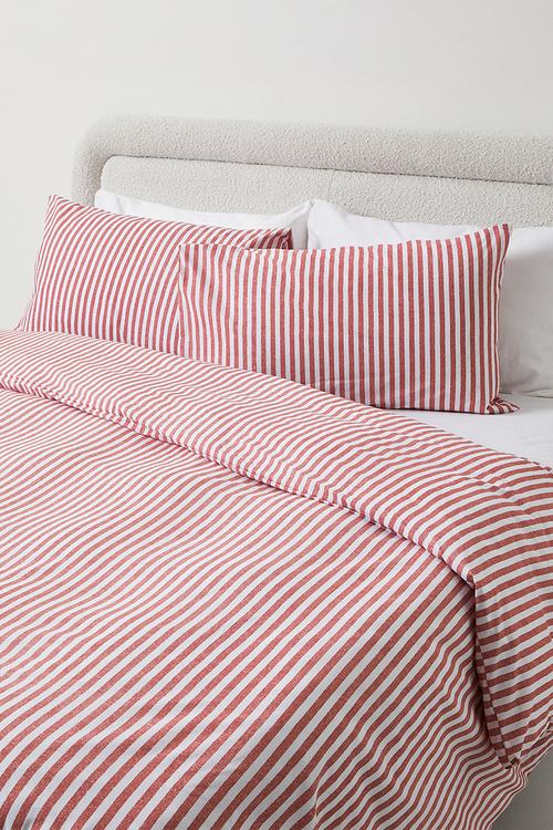 Clement Stripe Cotton Blend Duvet Cover - Rust & White 