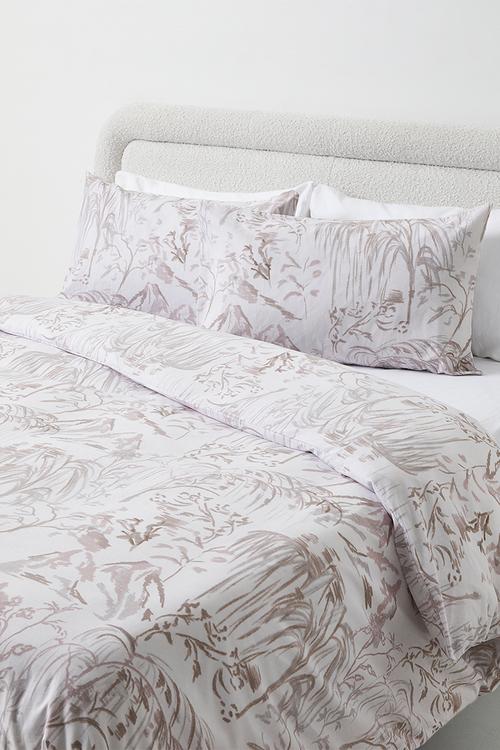 Willow Floral Cotton Blend Duvet Cover - White & Neutral 
