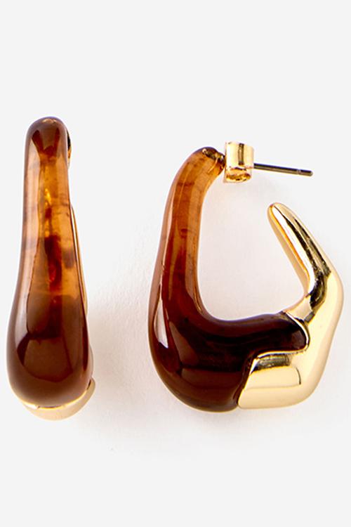 Large hoop earring - up gold organic amber hoop